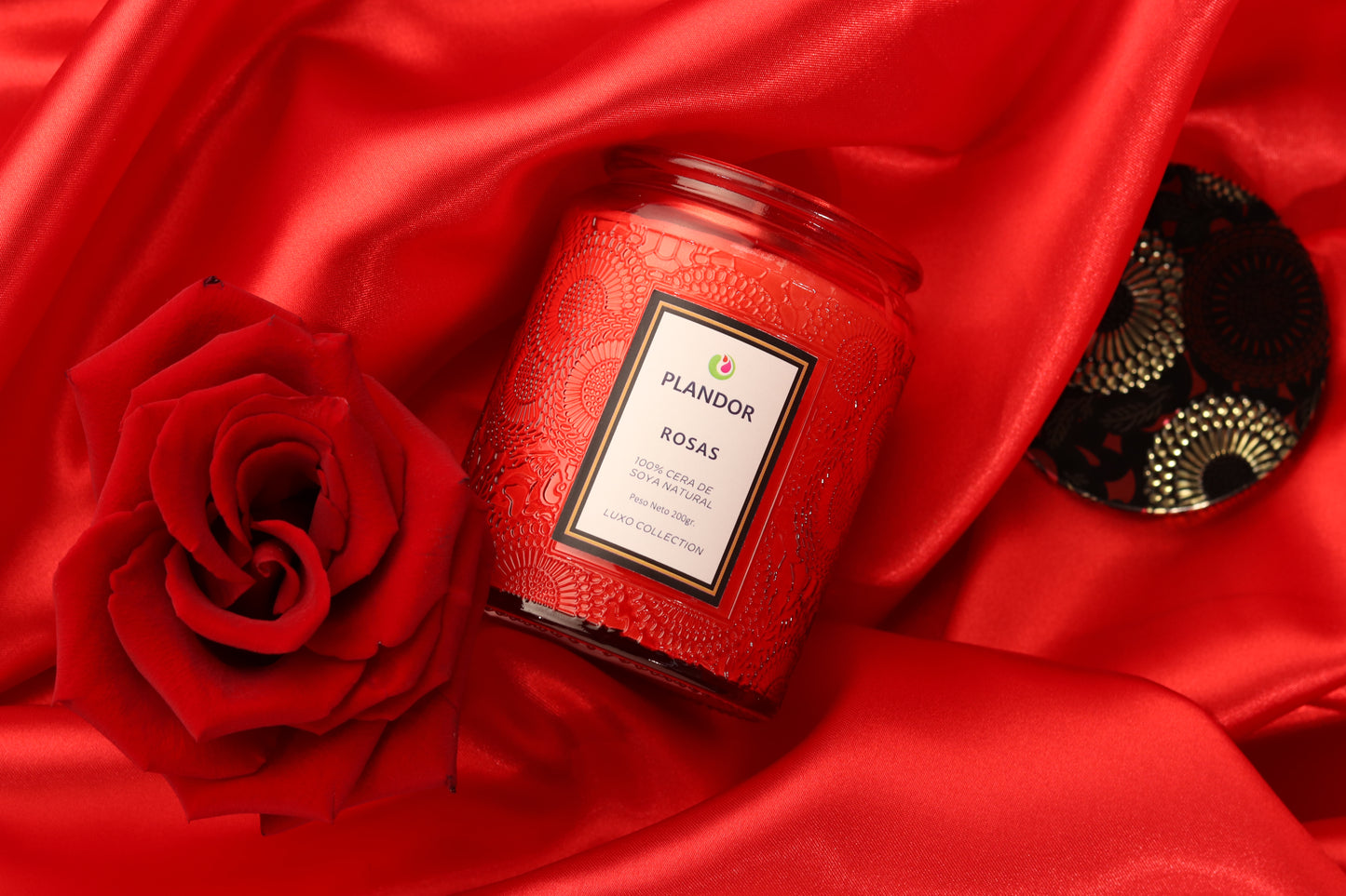 Vela Plandor Rosas – Elegancia Floral (200g, Vidrio, 100% Cera de Soya Natural)