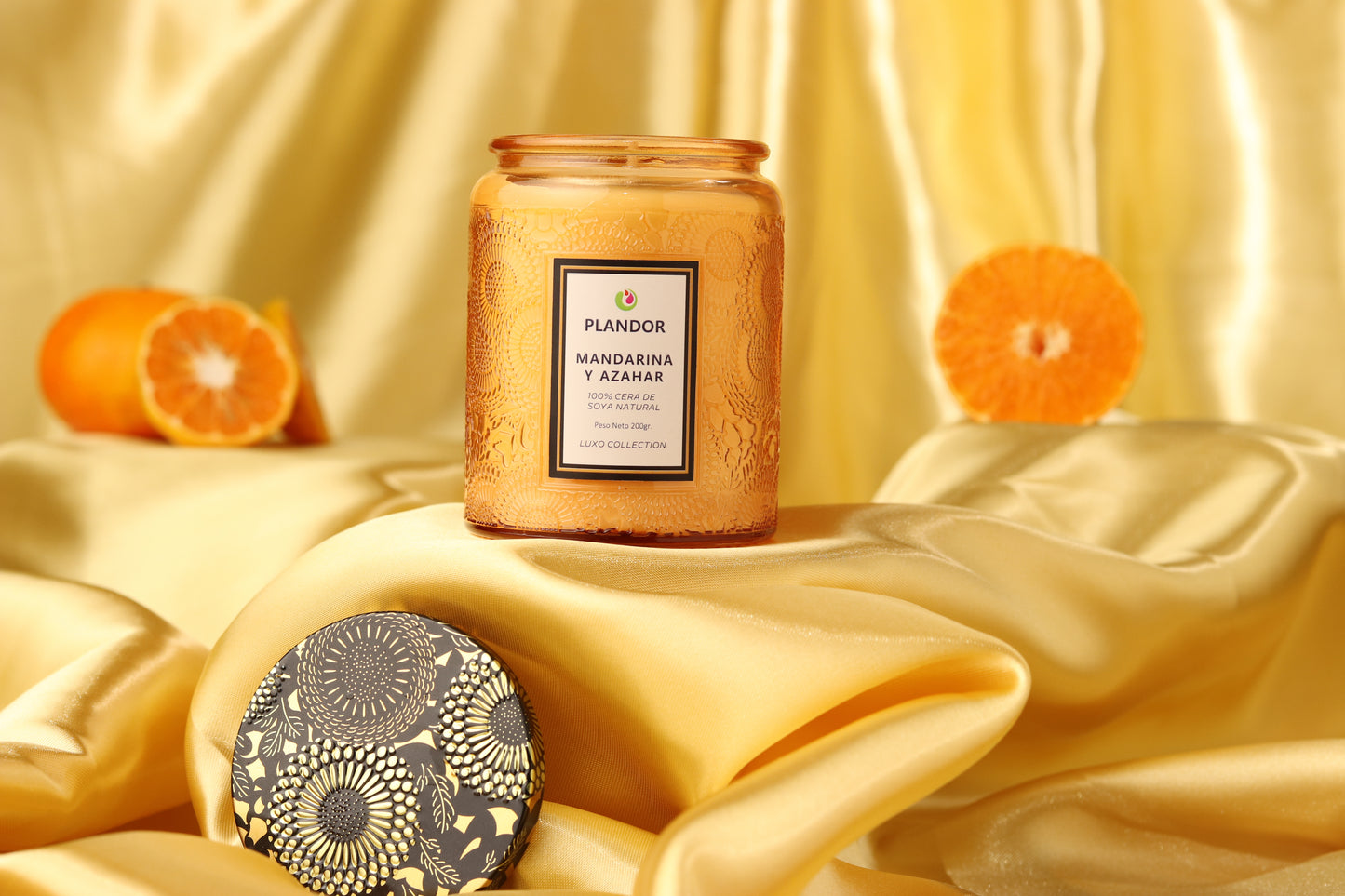 Vela Plandor Mandarina & Azahar – Cítrica y Floral (200g, Vidrio, 100% Cera de Soya Natural)