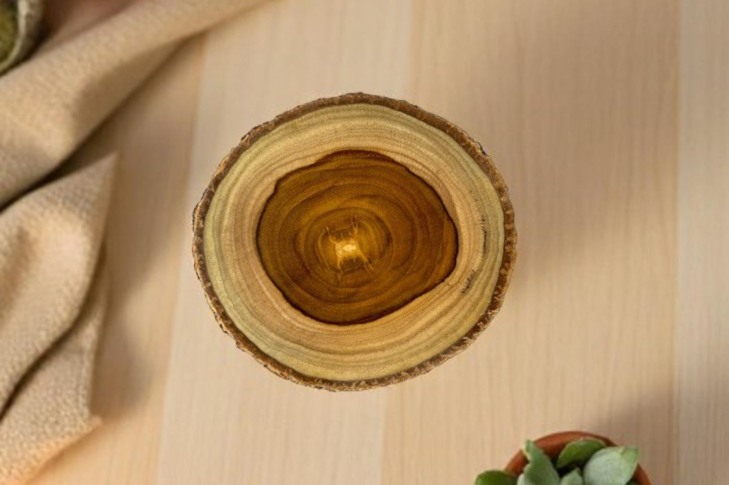 Portavelas de Madera Artesanal Plandor – Diseño Natural (12 cm de diámetro)